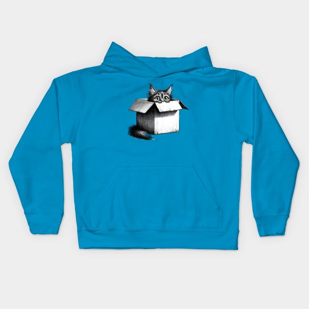 Cat in the box - Peeping Cat Kids Hoodie by Teebevies